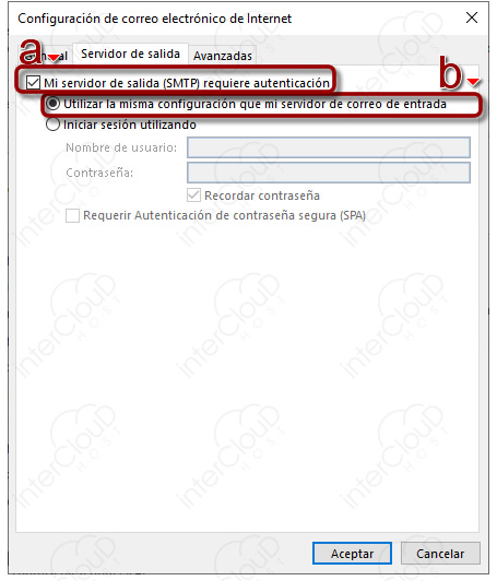 Paso 6 - Configuración de correo electrónico, pestaña Servidor de Salida Paso 6 - Configuración de correo electrónico, pestaña Servidor de Salida